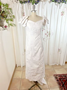 Mele Hula Hawaii Handmade Holoku Muumuu Wedding Dress Mermaid White Cotton 4/6 - Picture 1 of 9