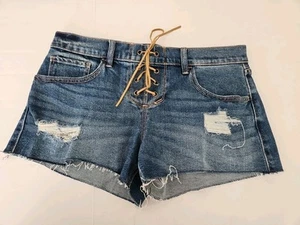 Pantaloncini corti donna Hollister vintage larghi taglia 26 blu vita bassa invecchiati taglio - Foto 1 di 9