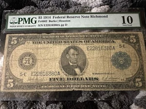 1914 $5 Federal Reserve Note, Richmond VA, Fr#862 PMG 10 Very Good - Picture 1 of 4