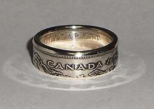 ANILLO MONEDA CANADÁ HECHO DE PLATA MEDIO DÓLAR CANADIENSE (50 centavos) TALLA 7-13 - Imagen 1 de 2