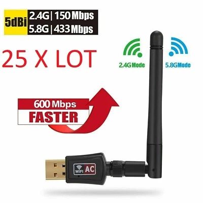 25X LOTAC600 Mbps Dual Band 2.4/5Ghz Wireless USB WiFi Network w/Antenna 802.11 - Image 1 of 4