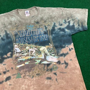 Vintage Liquid Blue Led Zeppelin Shirt Mens XL Green Brown 2007 Tie Dye Band Tee - Picture 1 of 10