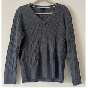 Tommy Hilfiger Sweater Size XL Women's Gray V-Neck Pullover Jumper 100% Cotton - Picture 1 of 10