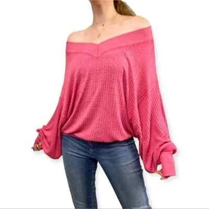 Free People South Side Oversized Pink Slouchy Thermal Top US Size XS - Picture 1 of 5