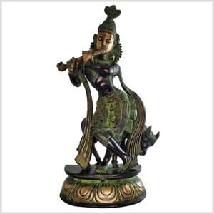 Wundervoller Krishna mit Nandi Messing 34cm 4,5kg Indien Ganesha Hinduismus - Picture 1 of 3