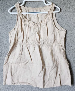 Gap top donna smanicato collo arricciato vita impero babydoll lino beige taglia XL - Foto 1 di 14