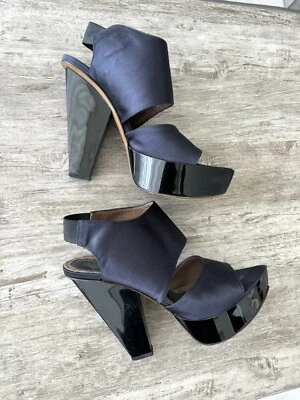 MARNI Platform Heels Satin Black Blue Size 39 Ready To Wear Spring 2008 - Image 1 of 4