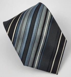 Valerio Garati Polyester Tie Gray Blue Black White Stripes Men Necktie 57 x 3.25 - Picture 1 of 5