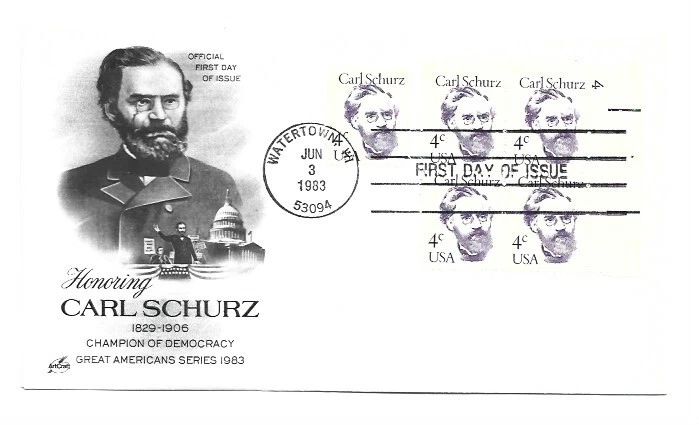 1847 4c Carl Schurz ArtCraft plate block FDC - Image 1 of 1