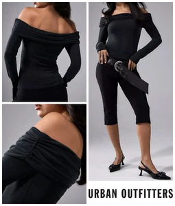 Urban Outfitters Top Size XS Fern Long Sleeved Cupro Off The Shoulder - Black - Picture 1 of 5