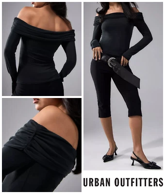 Urban Outfitters Top Size XS Fern Long Sleeved Cupro Off The Shoulder - Black - Image 1 of 4