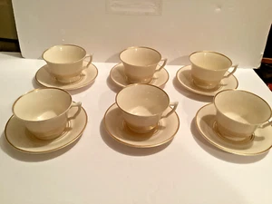 SET OF (6) VINTAGE SYRACUSE CHINA "OLD IVORY" w/ GOLD TRIM CUPS & SAUCERS - Picture 1 of 7