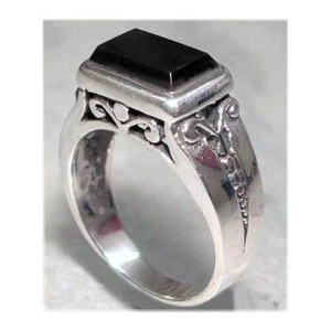 DAINTY  FILIGREE SCROLL RECTANGLE ONYX  RING - SIZE 7__925 STERLING SILVER - Picture 1 of 8