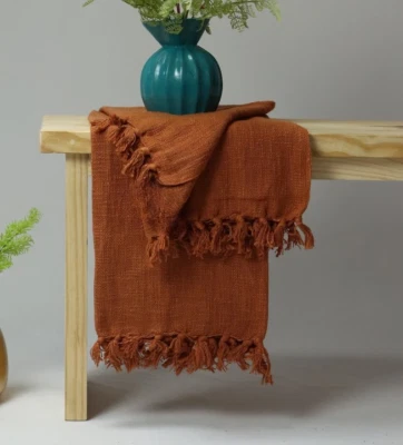 Solid Cotton Throw, India soft cotton hand woven throw, Brown color hand dyed - Image 1 of 3