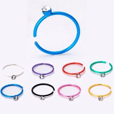 1/5 piezas Aro abierto 8 mm Anillo nariz falso Barra de gemas Tornillo Labio Oreja Color Joyería Foto 1 de 3