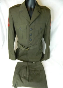 US Marine Corp Wool Dress Coat w/ Belt Patches- Size: 40L W/ Pants 34L DSCP - Picture 1 of 12