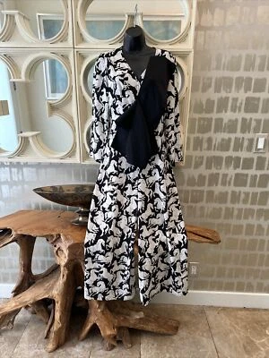 Stella McCartney S/S 2016 B&W Silk Horse Print Black Ruffle Jumpsuit $1890 Sz 36 - Image 1 of 4