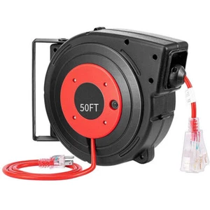 Retractable Extension Power Cord Reel 50FT 14AWG/3C SJTOW w/ Swivel Bracket - Picture 1 of 9
