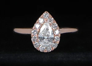 Helzberg HDS 14K Rose Gold Pear Cut Round Diamond Halo Engagement Ring Band 5.5 - Picture 1 of 9
