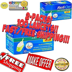 New 100 count ReliOn 2-in-1 Lancet Device Sensitive Skin Diabetics FREE SHIPPING - Picture 1 of 12