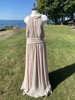 Vestido Largo Bill Levkoff Vestido Taupe Sin Mangas Gasa Poli Acanalado Mujer Talla 22 Foto 1 de 4