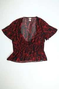 Womens Covington Red Sheer Floral Top Size 10P EUC - Picture 1 of 5