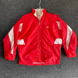 Vintage Asics Windbreaker Track Jacket Red White Large Lightweight 80s 90s - Picture 1 of 10