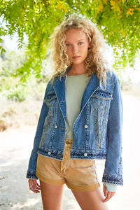 Free People We the Free Dance Party Denim Embellished Jacket-XL-$198 MSRP - Picture 1 of 1