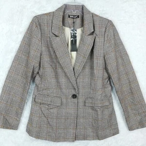 Allegra K Womens Blazer Houndstooth Brown One Button Notched Lapel Busines M New - Picture 1 of 13