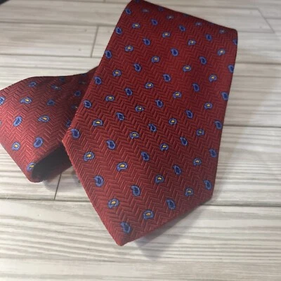 Corbata clásica de seda pura Brooks Brothers roja azul amarilla pequeña cachemira Foto 1 de 4