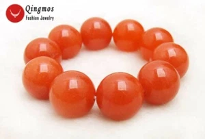 "Pulsera redonda de jade rojo china de alta calidad de 20 mm para mujer joyería de 7,5""" - Imagen 1 de 5