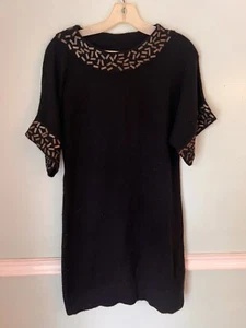 QI S cashmere Black Sweater Dress Short Sleeve Sequins - Picture 1 of 5