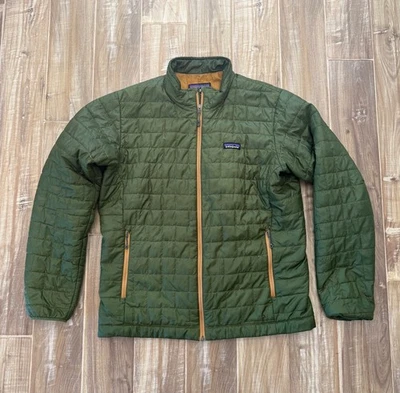 Chaqueta Patagonia Para Hombre L Verde Búfalo Amarillo Nano Puff Cremallera Senderismo LEER Foto 1 de 4