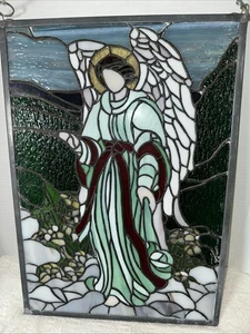 Cornice vetro colorato religioso vintage angelo antico - Foto 1 di 5