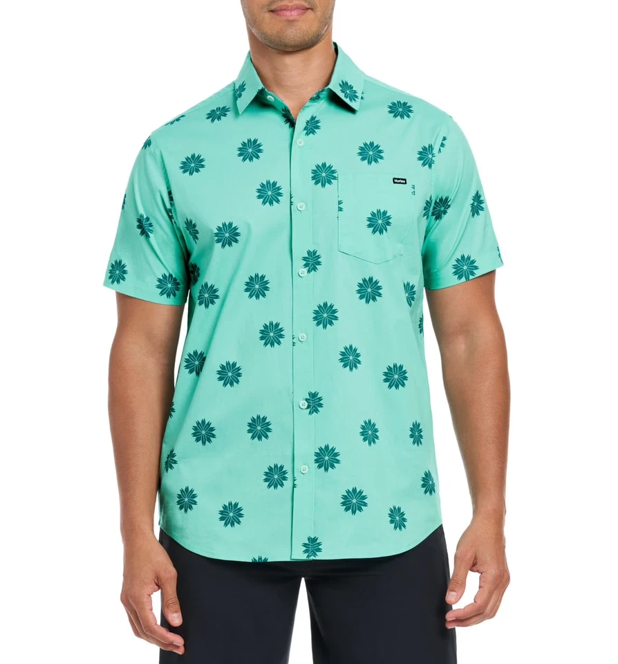 Hurley Mens Patio Printed Woven Shirt Turquoise Size XXL