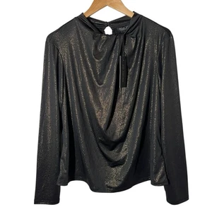 RACHEL ZOE Top Gr. XL Langarm Stretch schwarz gold metallic Faden NEU - Bild 1 von 5