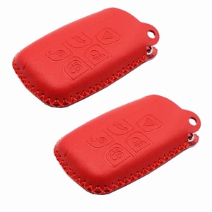 2Pcs Red Leather For Land Rover Discovery Sport Jaguar 5 Buttons Key Case Cover - Picture 1 of 4