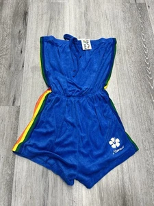 Vintage 1970s NWT Liki Tiki Blue Terry Cloth Hawaii Cinched Strapless Romper L - Picture 1 of 9