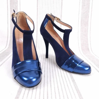 Robert Clergerie каблуки ЕС 39 США 8,5 синий замшевые туфли стильный T ремень Stiletto - Изображение 1 из 4