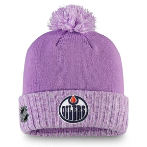 Men's Fanatics Heather Purple Edmonton Oilers Hockey Fights Cancer Cuffed Knit - Picture 1 of 3