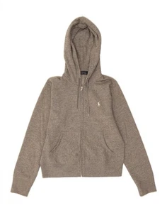 POLO RALPH LAUREN Womens Zip Hoodie Sweater UK 14 Medium Grey Cotton AG09 - Zdjęcie 1 z 3