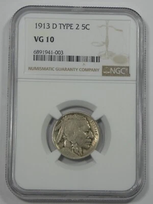 1913-D Type-2 Buffalo Nickel CERTIFIED NGC VG 10 5c - Image 1 of 4