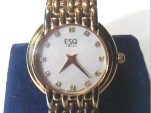 ESQ Swiss Watch Women 25mm MOP Dial Gold Tone Round Diamond Marker New Battery - Picture 1 of 10