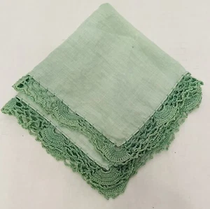 Vintage Handkerchief Light Green with Crochet Edge Hankie Hanky 12x12" - Picture 1 of 7