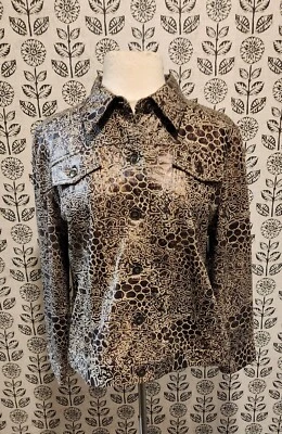 Ruby Rd Shirt Jacket Brown Gold Metallic Abstract PrintWomen's 16 Pre-owned EUC - Image 1 of 4