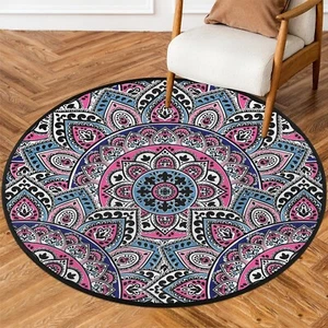Indian Ottoman Motifs Round Area Rugs-5.2 Ft Washable Non-Slip Small Circle R... - Picture 1 of 8