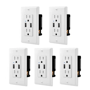 5 Pack 4.2A Square Dual USB Outlet Charger Tamper Resistant TR Socket Receptacle - Picture 1 of 12