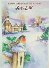 Son-In-Law Christmas Card, Robin & Winter Scene Design, Embossed (CH274
