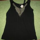 NWT NEW AUGUST SILK Beaded Black Mixed Media Tank Blouse Top Size M