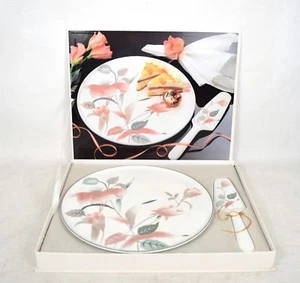 Mikasa Silk Flower Cake Set Plate & Knife Server Embossed Bone China  - Picture 1 of 11
